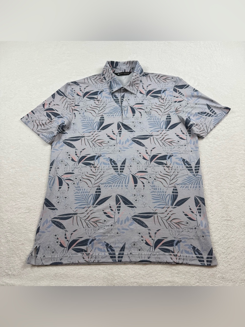 Travis Mathew polo golf shirt men’s Sz L heater gray series rip current floral